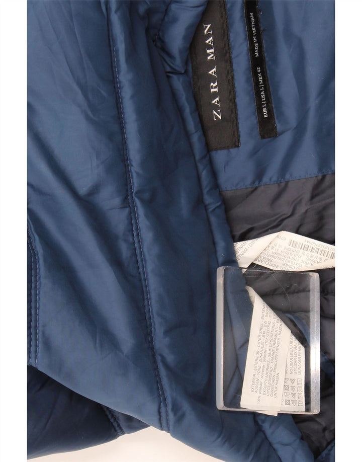 Zara Mens Chaleco Acolchado UK 42 Grande Poliéster Azul