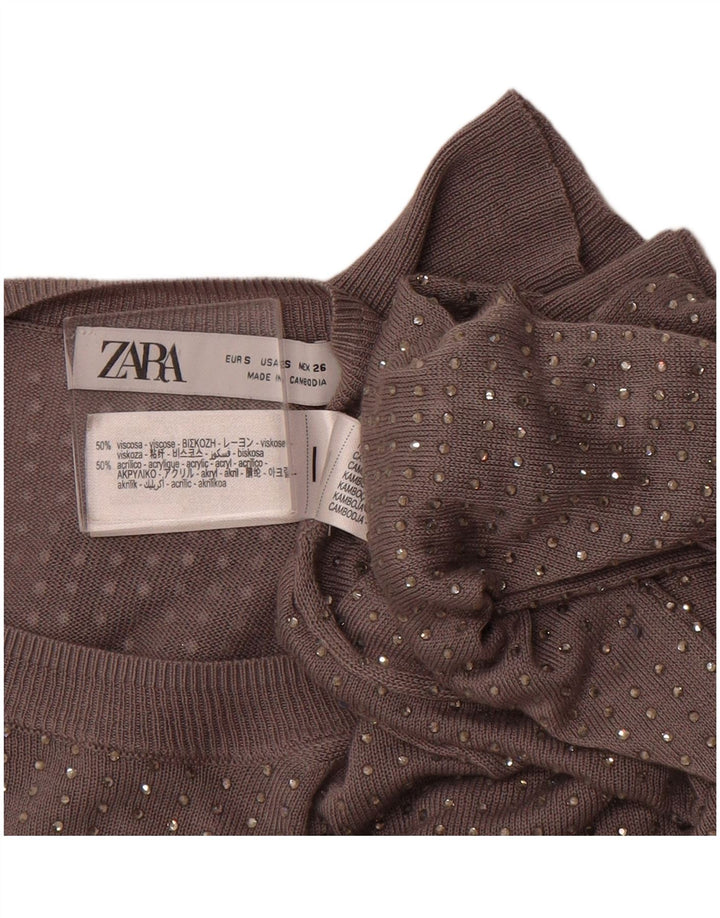 ZARA Womens Oversized Crew Neck Jumper Sweater UK 10 Small Grey Viscose