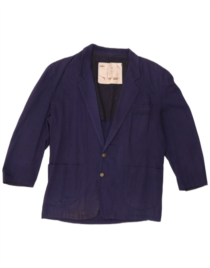 Chaqueta tipo blazer con cremallera para hombre, 2 botones, manga 3/4, UK 42 XL, algodón azul marino