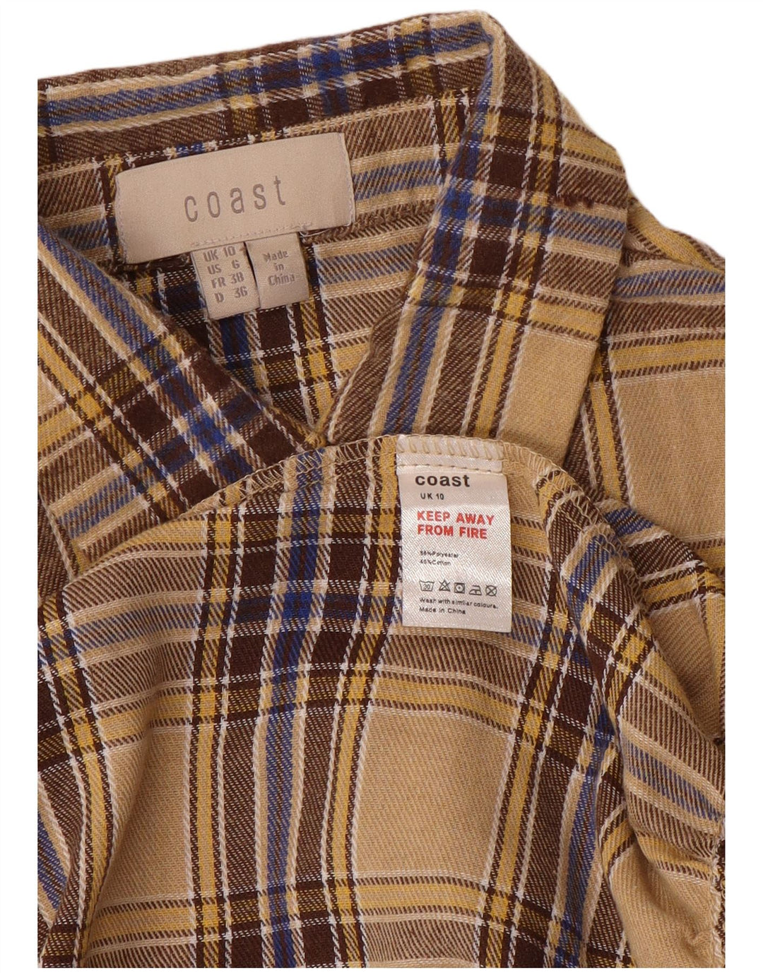 Vestido largo de manga larga para mujer Coast UK 10 Small Beige Check Poliéster
