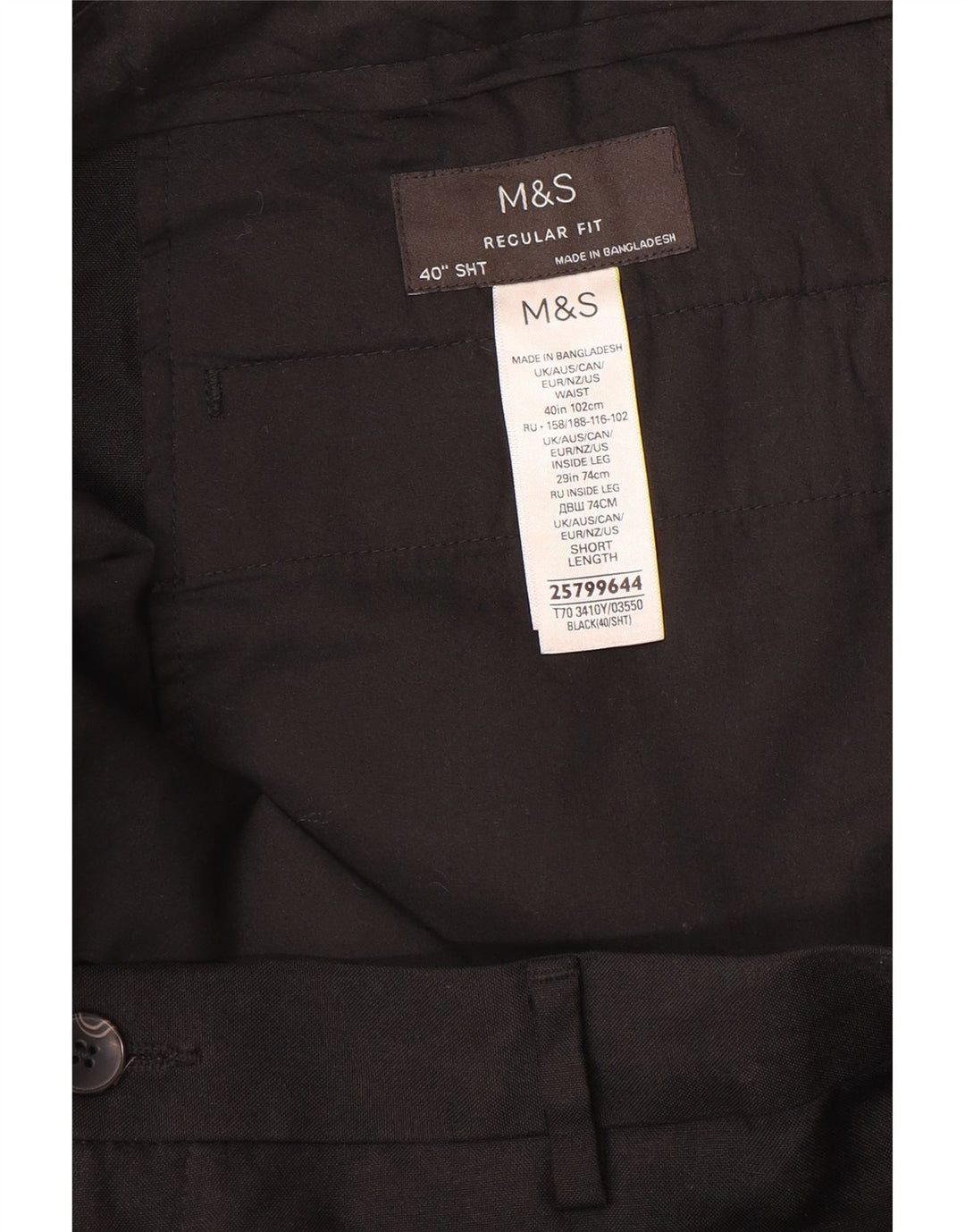 MARKS & SPENCER Pantalón chino de corte regular para hombre W40 L29 Negro