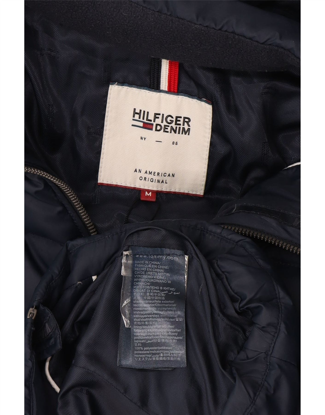 Tommy Hilfiger Chaqueta acolchada con capucha para mujer UK 12 Mediana Azul marino Poliéster