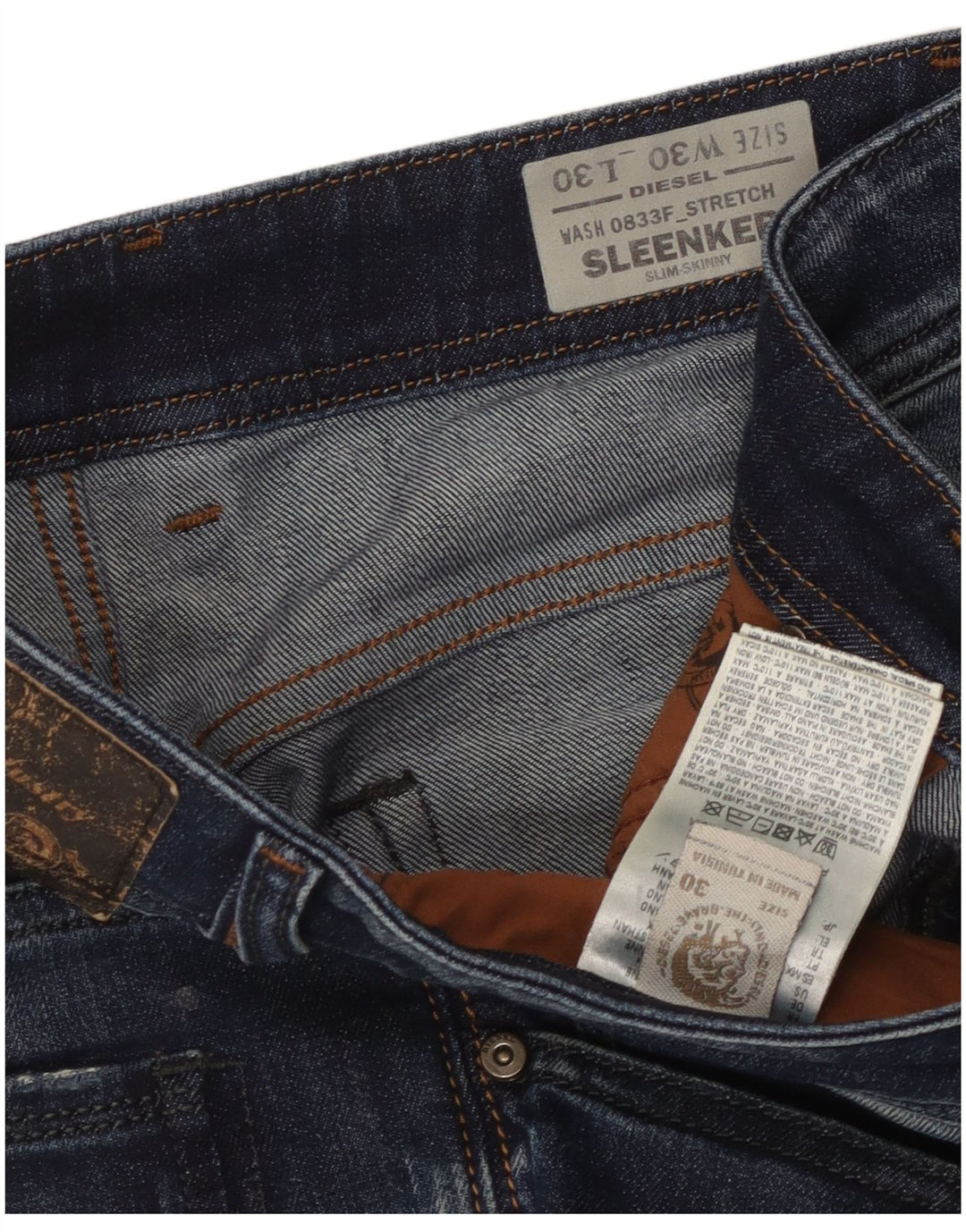DIESEL Vaqueros ajustados y desgastados Sleenker para hombre W30 L30 Algodón azul