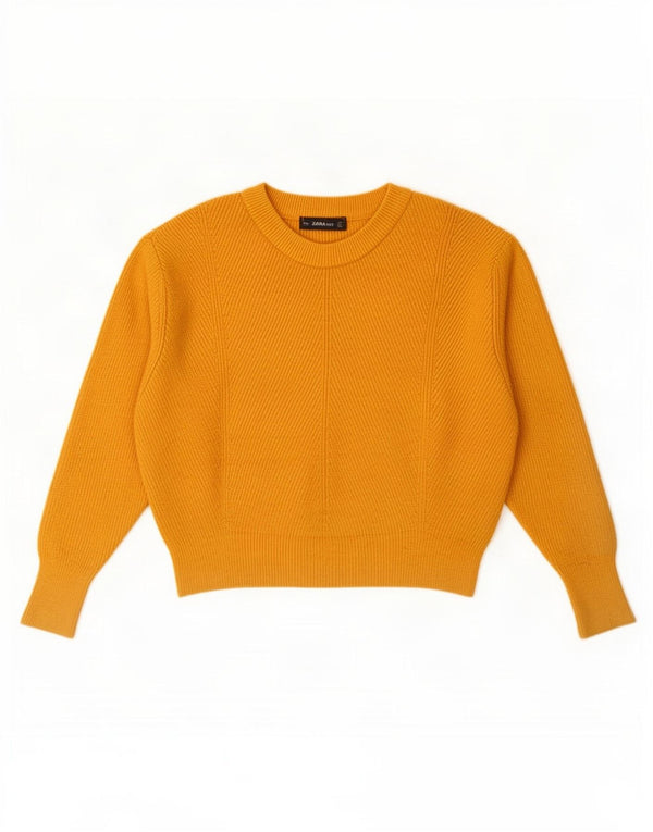 Zara Womens Crop Oversized Boat Neck Jumper Sweater UK 10 Small Yellow