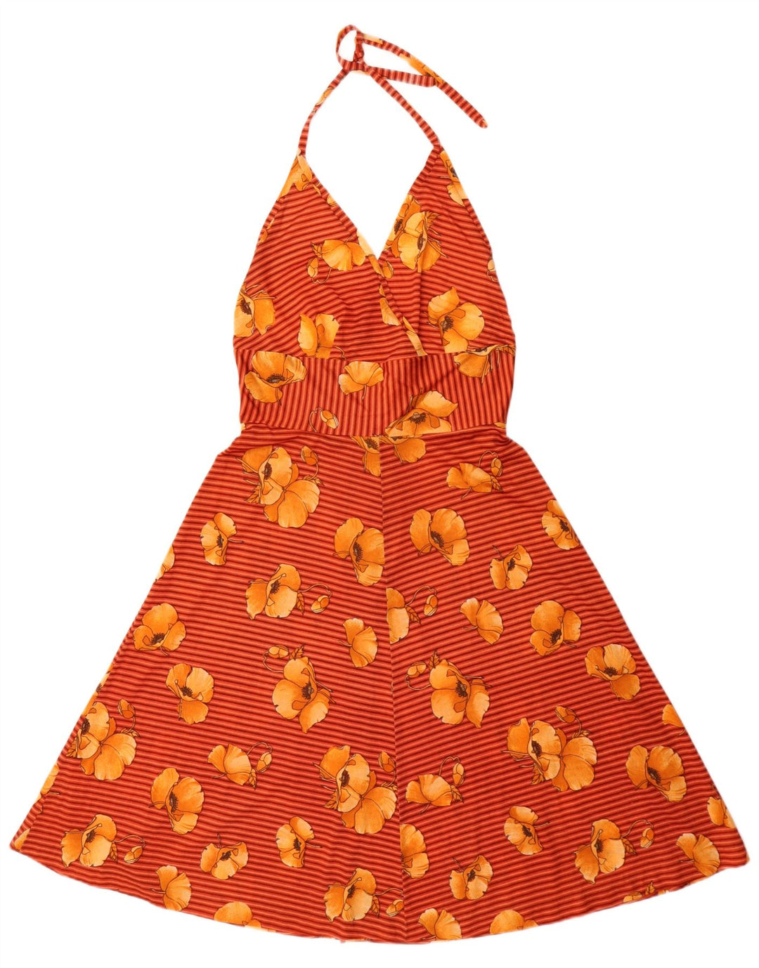 Vintage mujer halter vestido Reino Unido 12 medio multicolor floral