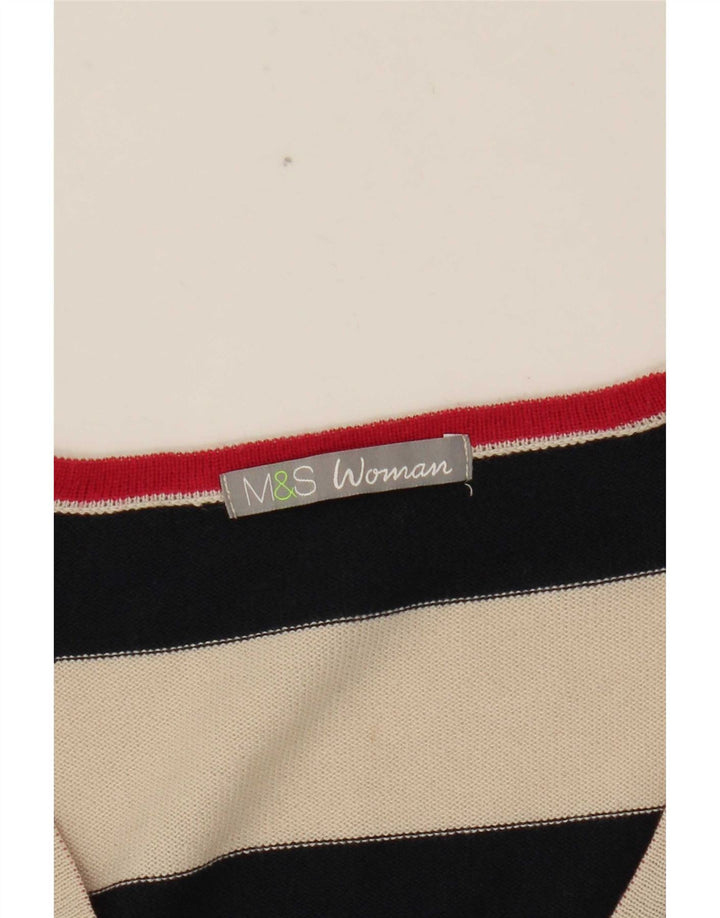 Marks & Spencer Suéter tipo jersey con cuello en V para mujer UK 12 Medium Off White Stripes
