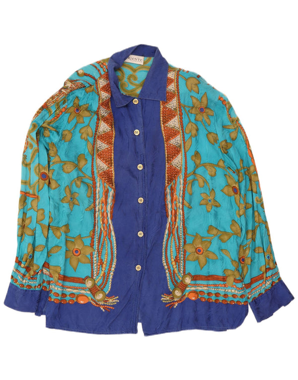 Vintage mujer camisa de gran tamaño blusa Reino Unido 18 XL azul floral