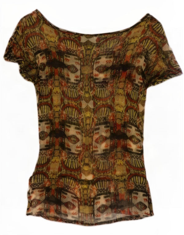 Desigual Blusa con estampado abstracto para mujer UK 8 Small Khaki Viscosa