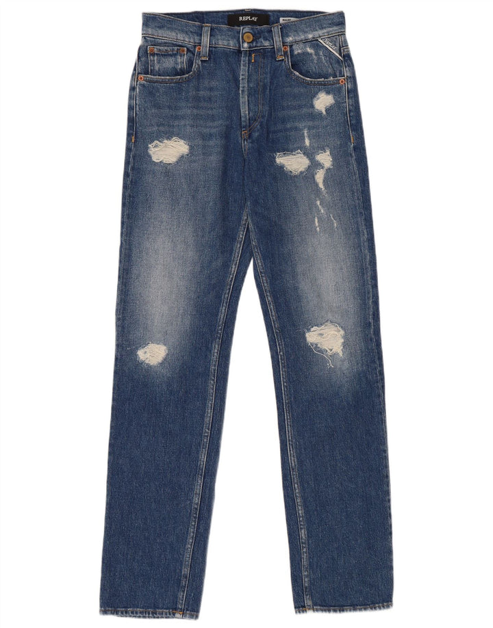 Vaqueros rectos desgastados para mujer Replay W25 L30 Algodón azul