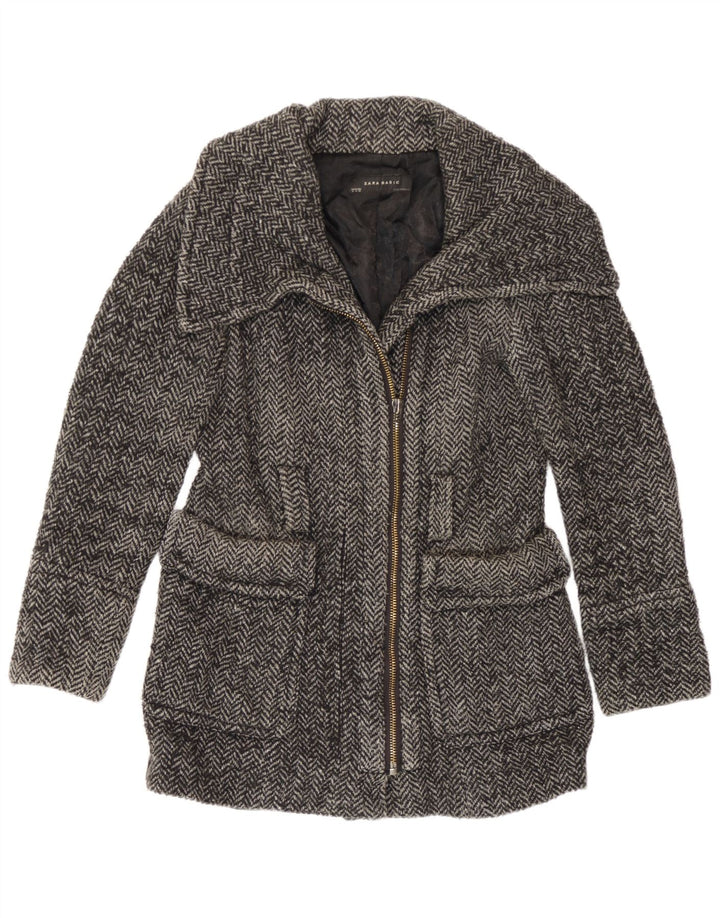 Zara Mujer Abrigo UK 44 Gris Medio Espiga