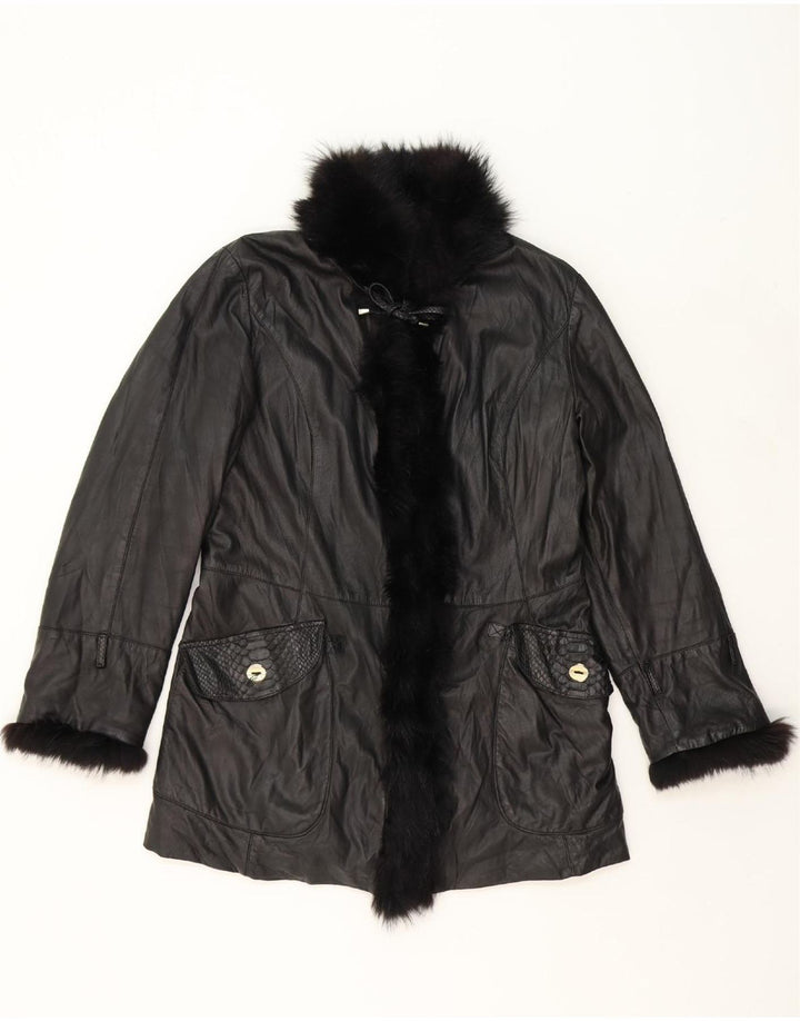 VINTAGE Womens Leather Jacket UK 14 Medium Black Leather Vintage Vintage and Second-Hand Vintage from Messina Hembry 