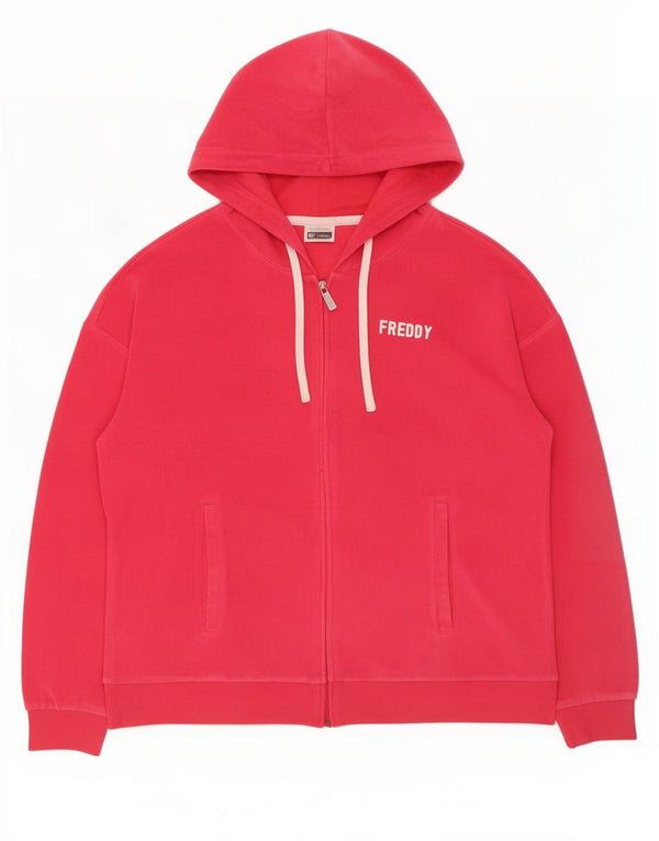 Freddy Sudadera con capucha y cremallera de terciopelo gráfico para mujer UK 40 Grande Algodón rosa