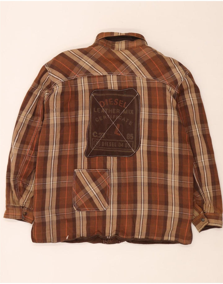 Diesel Chaqueta reversible para hombre UK 40 Large Marrón Cuero a cuadros