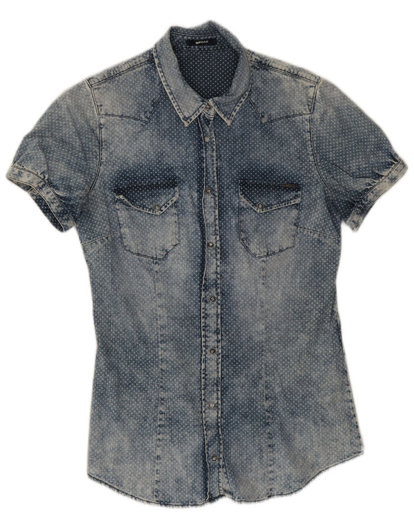 Camisa vaquera de manga corta para mujer Gas UK 42 Algodón con lunares azules medianos