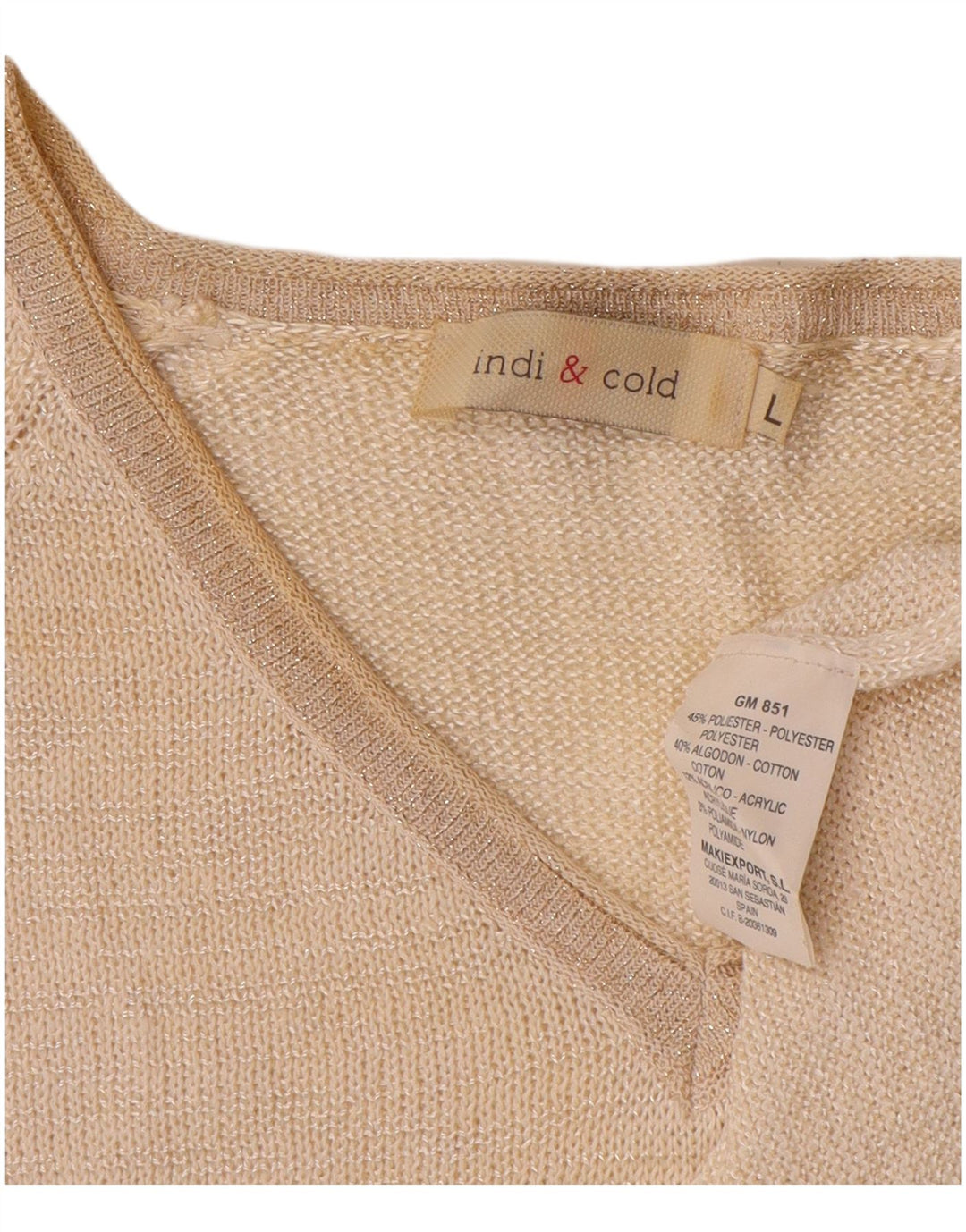 Vintage Womens V-Neck Jumper Sweater UK 16 Large Beige Polyester