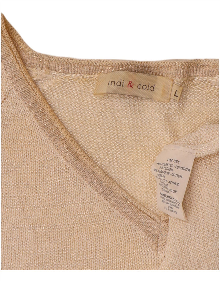 Vintage Womens V-Neck Jumper Sweater UK 16 Large Beige Polyester