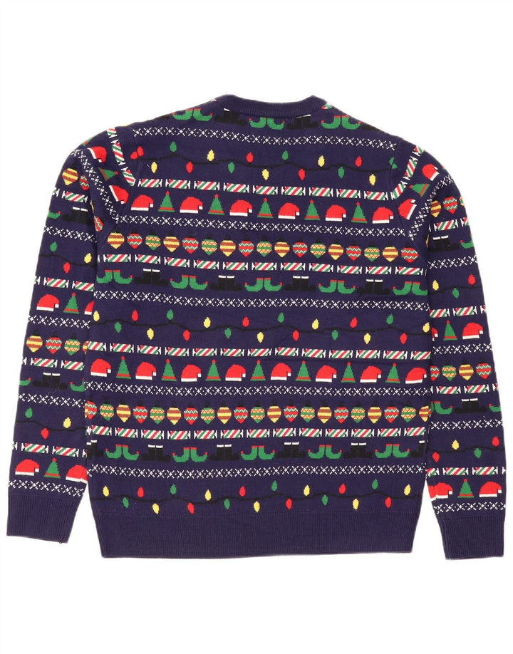 Marks & Spencer - Jersey de cuello redondo para hombre, color azul marino mediano, Navidad