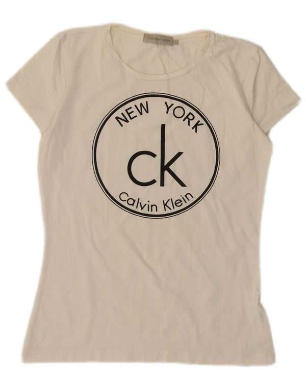 CALVIN KLEIN JEANS Camiseta gráfica para mujer Top UK 40 Grande Blanco