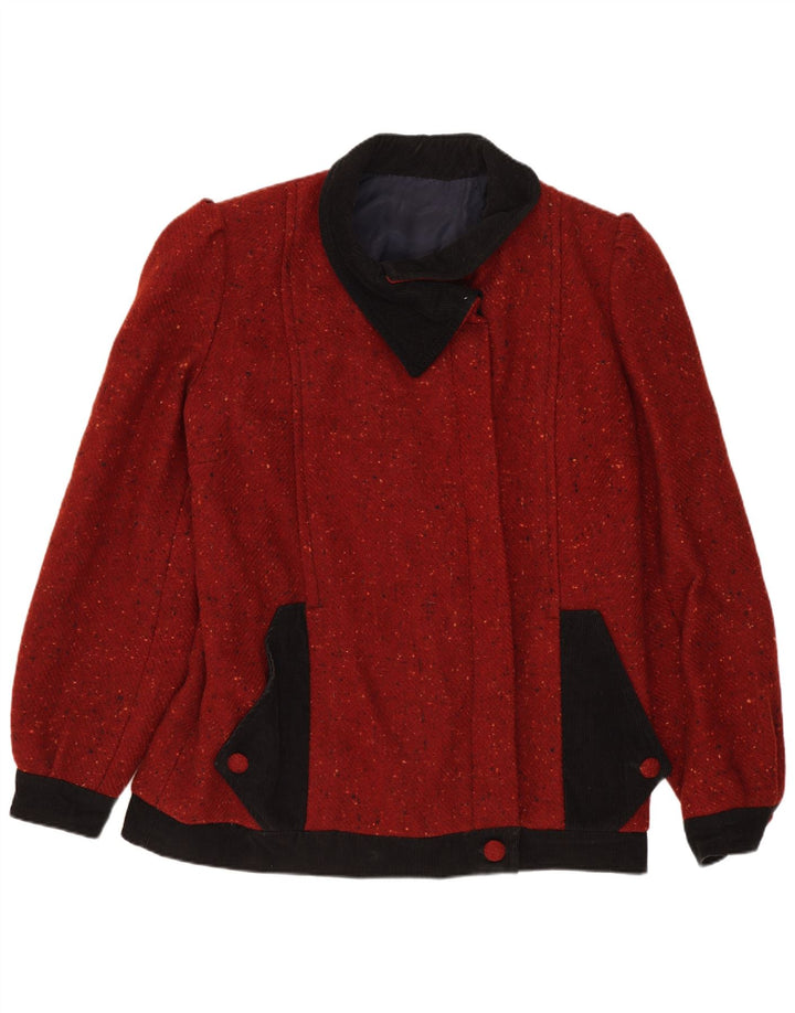 Vintage mujer bomber chaqueta Reino Unido 16 grande borgoña moteado