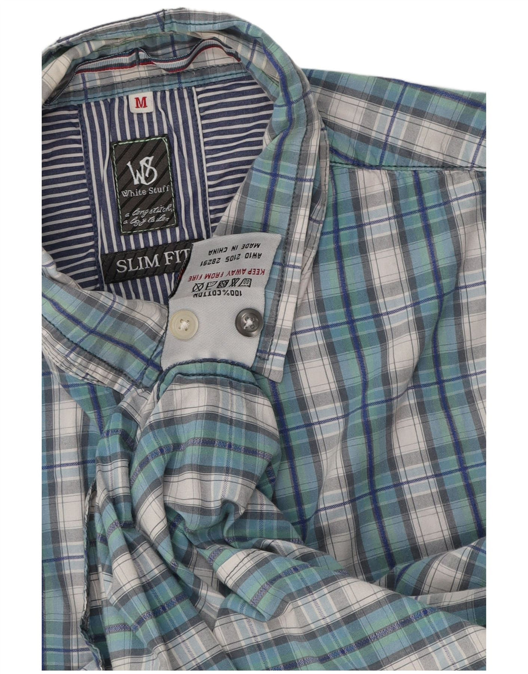 Camisa de hombre de corte slim de algodón a cuadros en azul medio de White Stuff