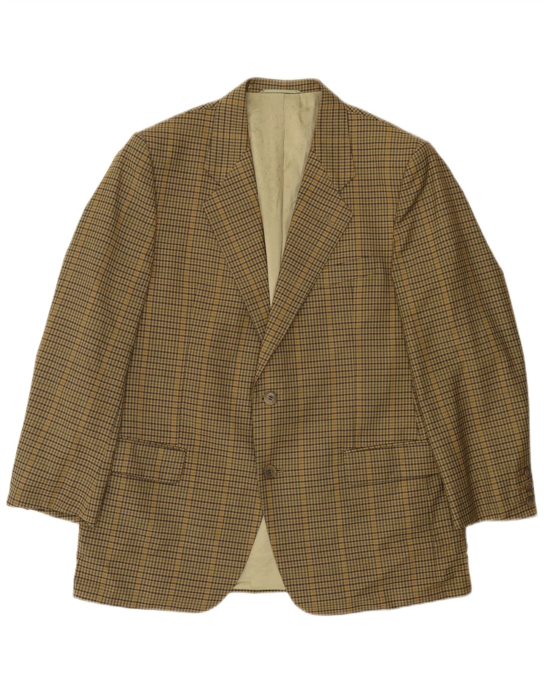 Vintage hombres 2 botones Blazer chaqueta Reino Unido 38 Medium Khaki Check