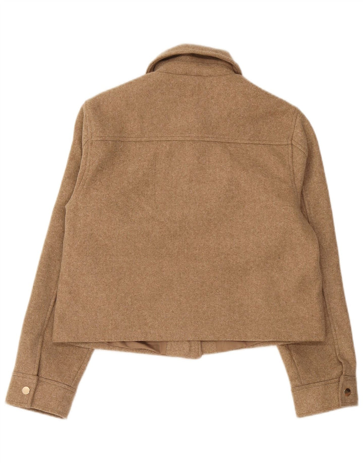 Zara Mujer Bomber Jacket UK 10 Small Marrón Poliéster