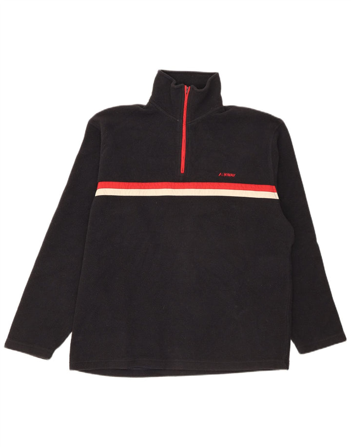 K-Way Jersey de forro polar con cuello y cremallera para hombre, tamaño mediano, negro a rayas