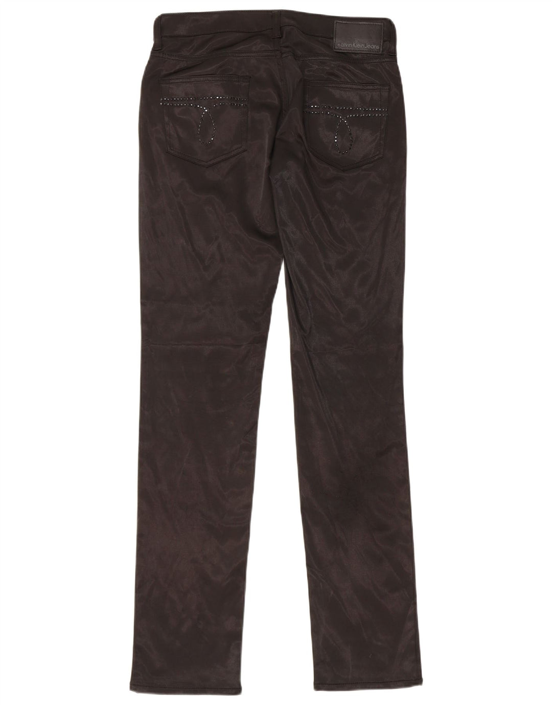 CALVIN KLEIN Pantalones informales ajustados para mujer W29 L34 Poliéster negro