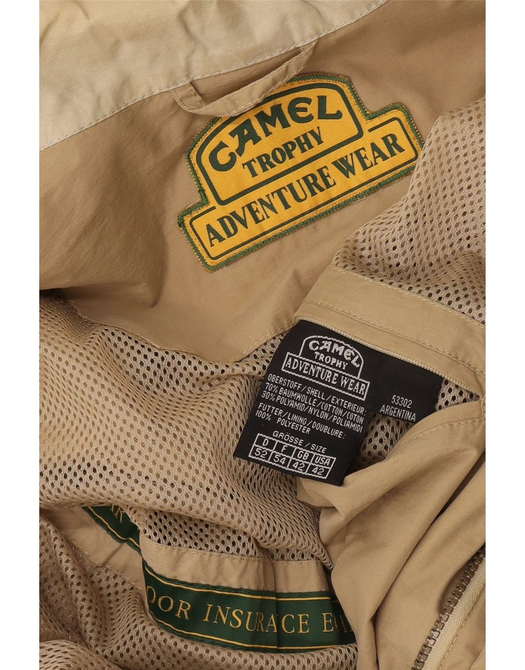 Camel Chaqueta utilitaria con capucha para hombre UK 42 XL Algodón beige
