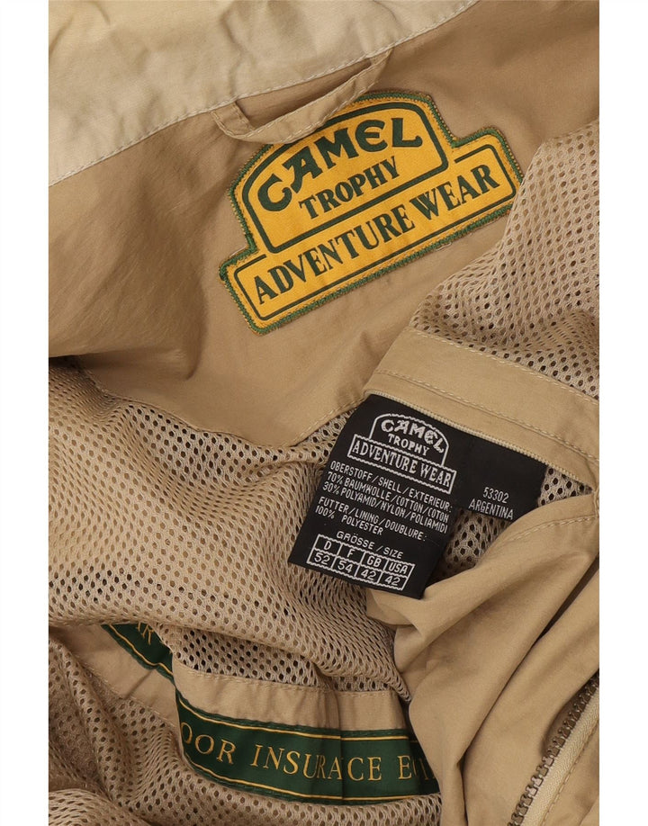 Camel Chaqueta utilitaria con capucha para hombre UK 42 XL Algodón beige