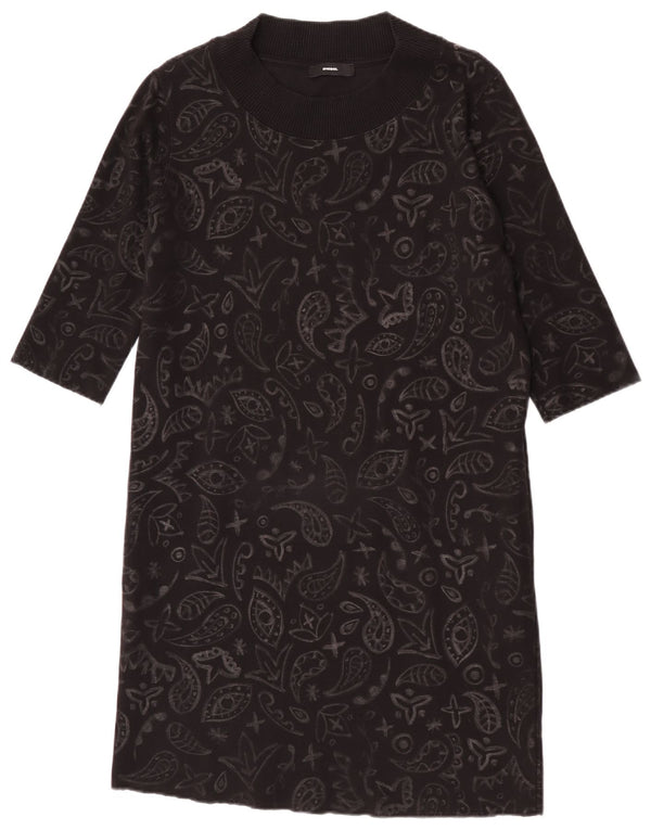Diesel Vestido tipo jersey de manga 3/4 para mujer UK 44 Mediano Negro Paisley Algodón