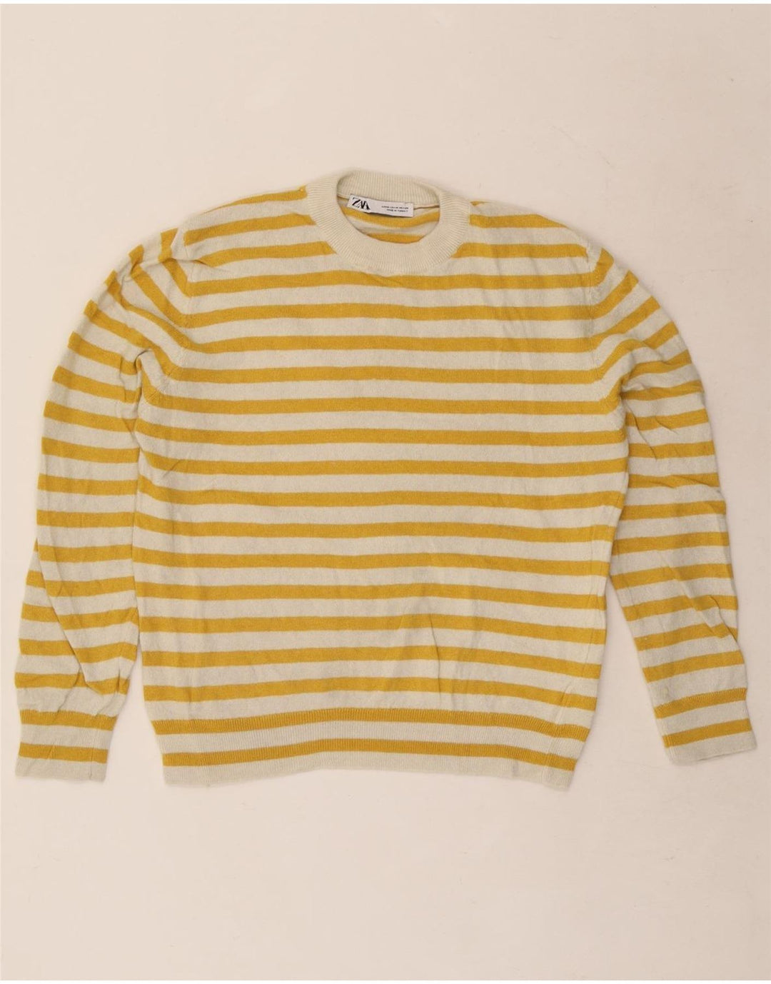 Zara Jersey De Cuello Redondo Para Mujer UK 44 Poliamida A Rayas Amarilla Mediana