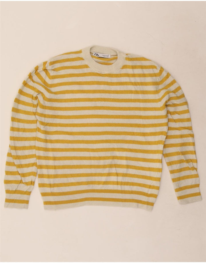 Zara Jersey De Cuello Redondo Para Mujer UK 44 Poliamida A Rayas Amarilla Mediana