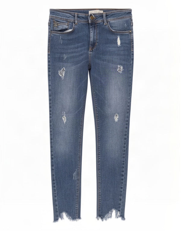Zara Vaqueros pitillo desgastados para mujer EU 40 Medium W30 L27 Algodón azul