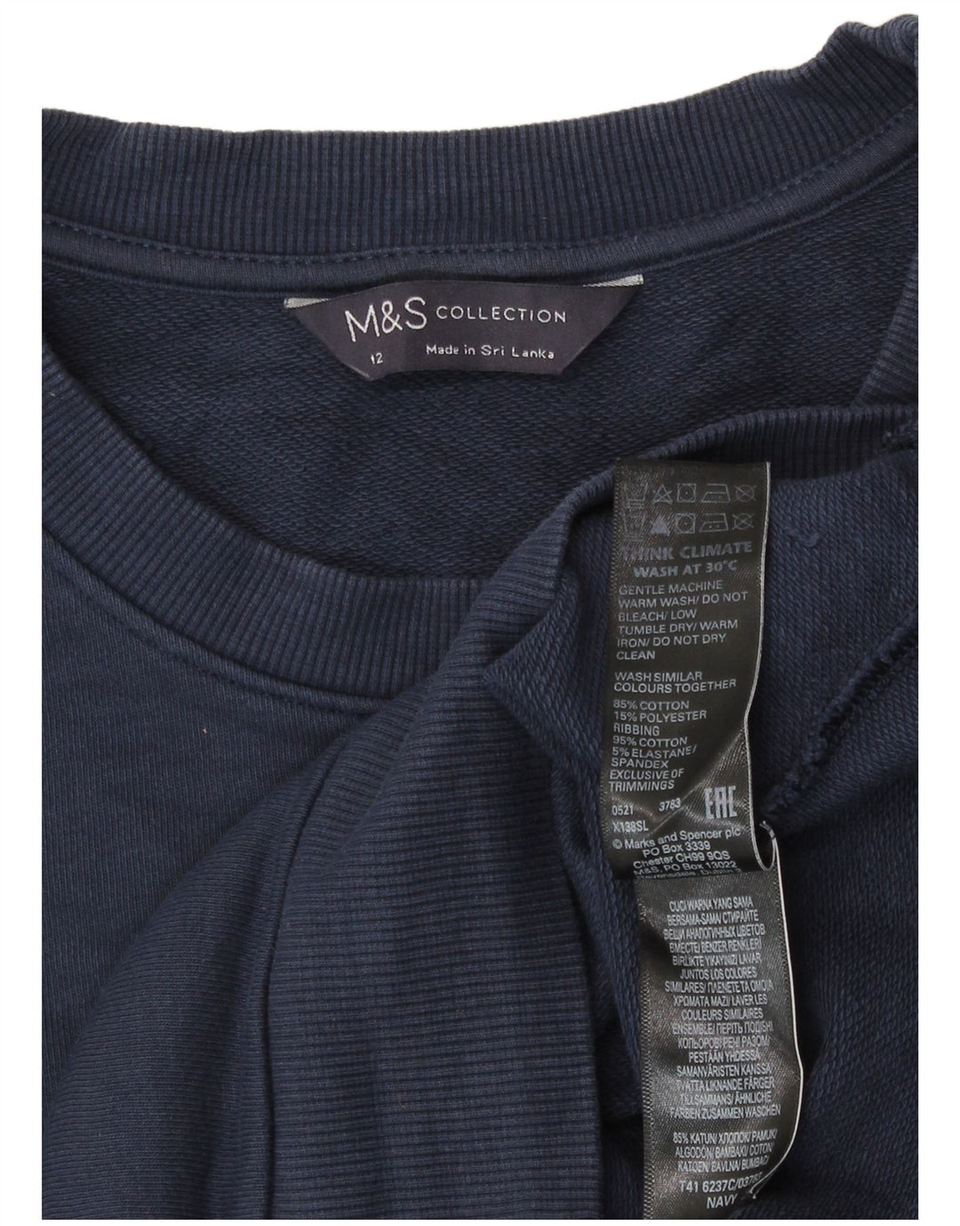 Marks & Spencer Sudadera para mujer Jumper UK 12 Medium Azul marino Algodón