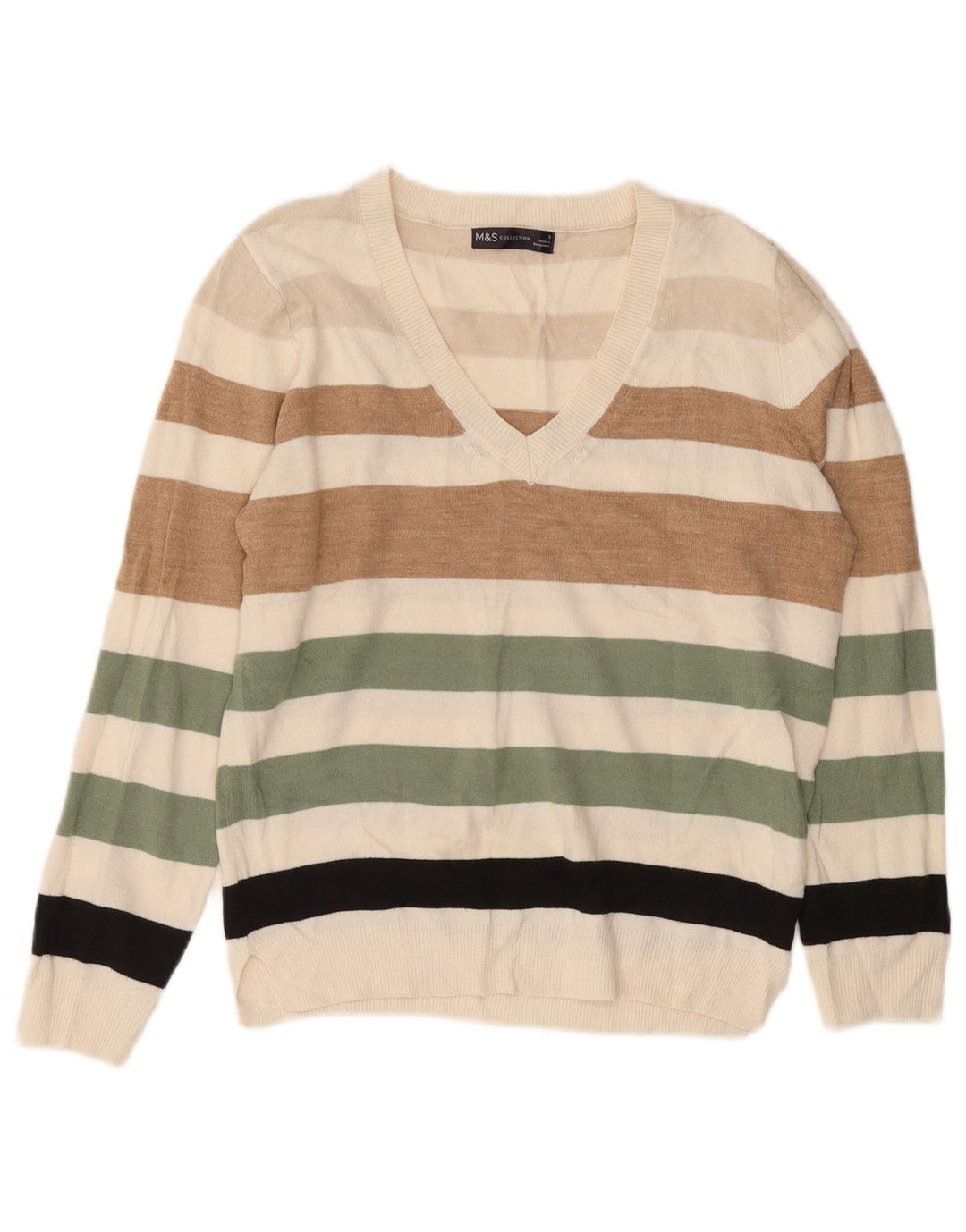 Marks & Spencer Jersey con cuello en V para hombre, talla pequeña, multicolor, a rayas