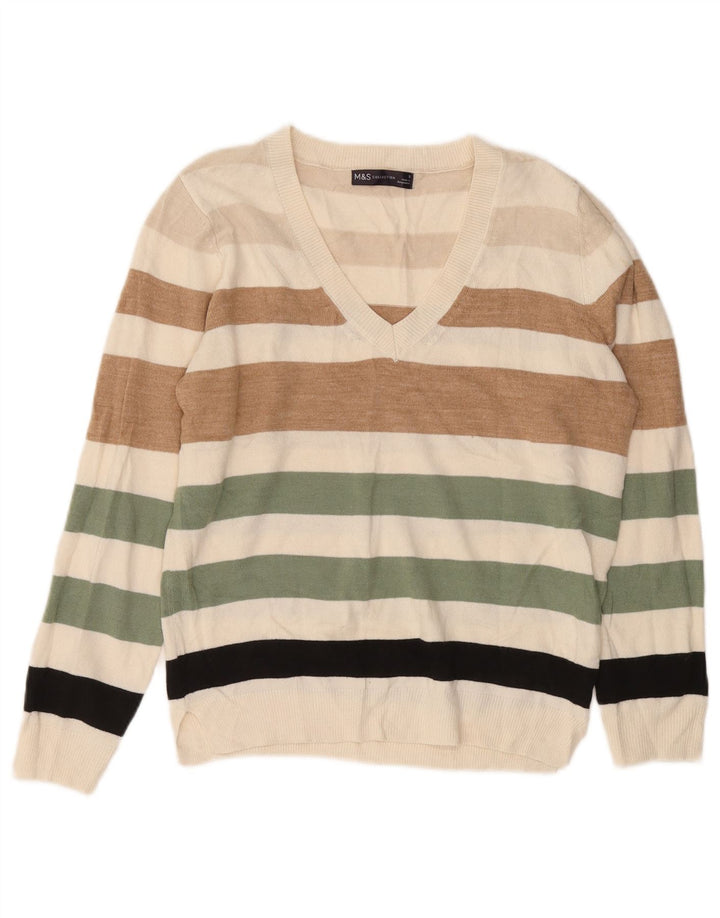 Marks & Spencer Jersey con cuello en V para hombre, talla pequeña, multicolor, a rayas