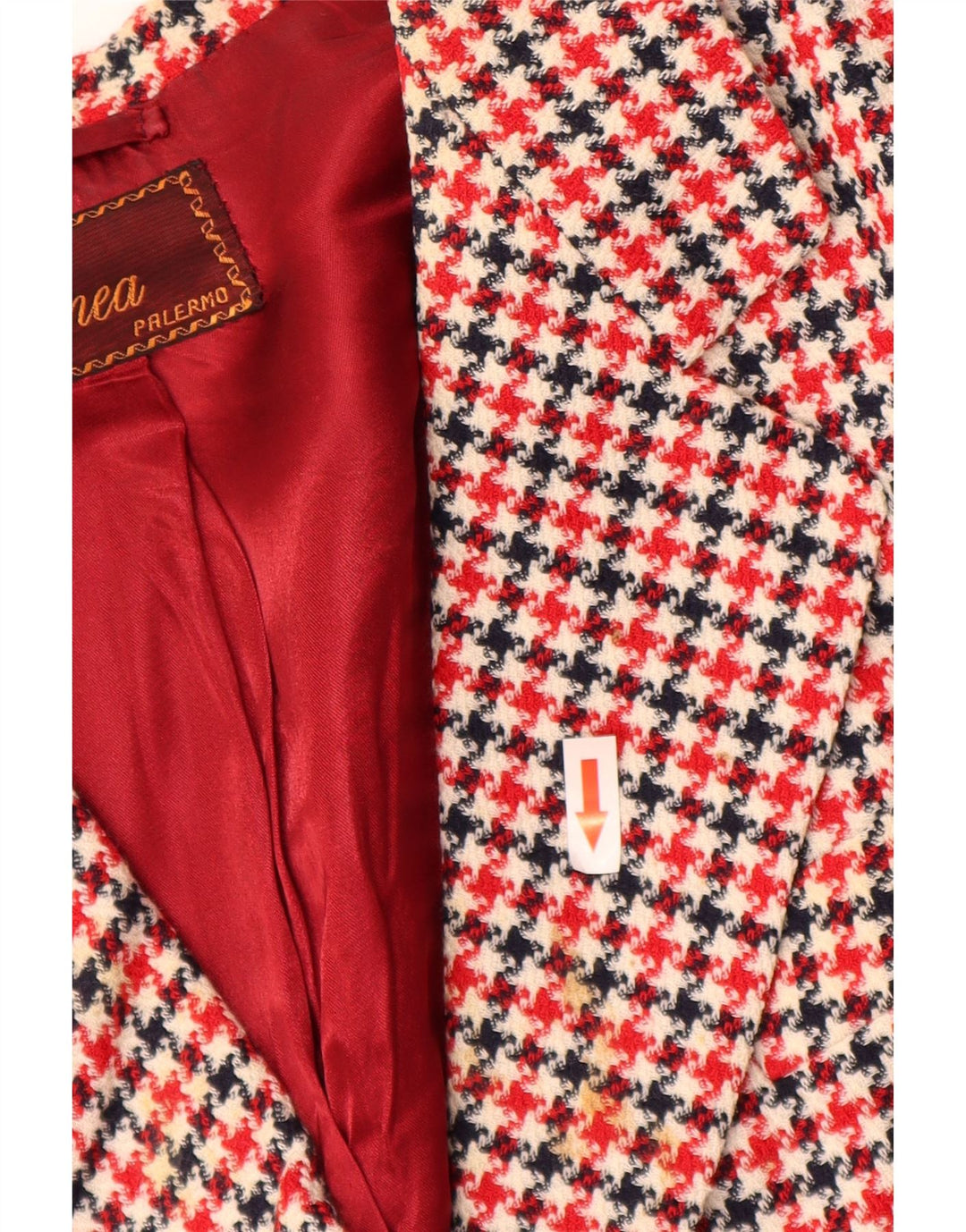 Vintage mujer 3/4 manga Blazer chaqueta Reino Unido 16 grande rojo Houndstooth