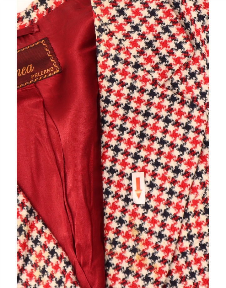 Vintage mujer 3/4 manga Blazer chaqueta Reino Unido 16 grande rojo Houndstooth