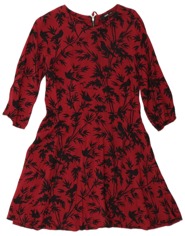 Oasis Vestido acampanado de manga 3/4 para mujer UK 42 Viscosa floral roja mediana