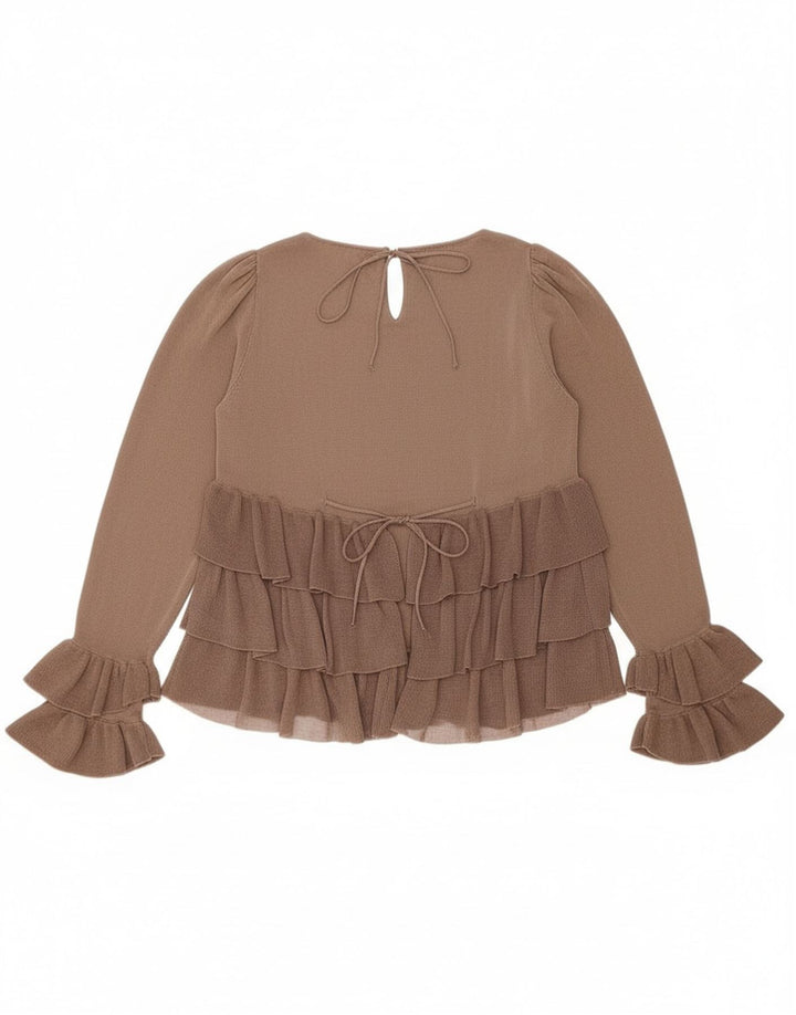 Zara Mujer Blusa Extragrande De Manga Larga Top UK 40 Small Marrón Colorblock