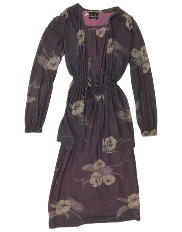 Vintage mujer manga larga Maxi vestido EU 40 medio púrpura floral