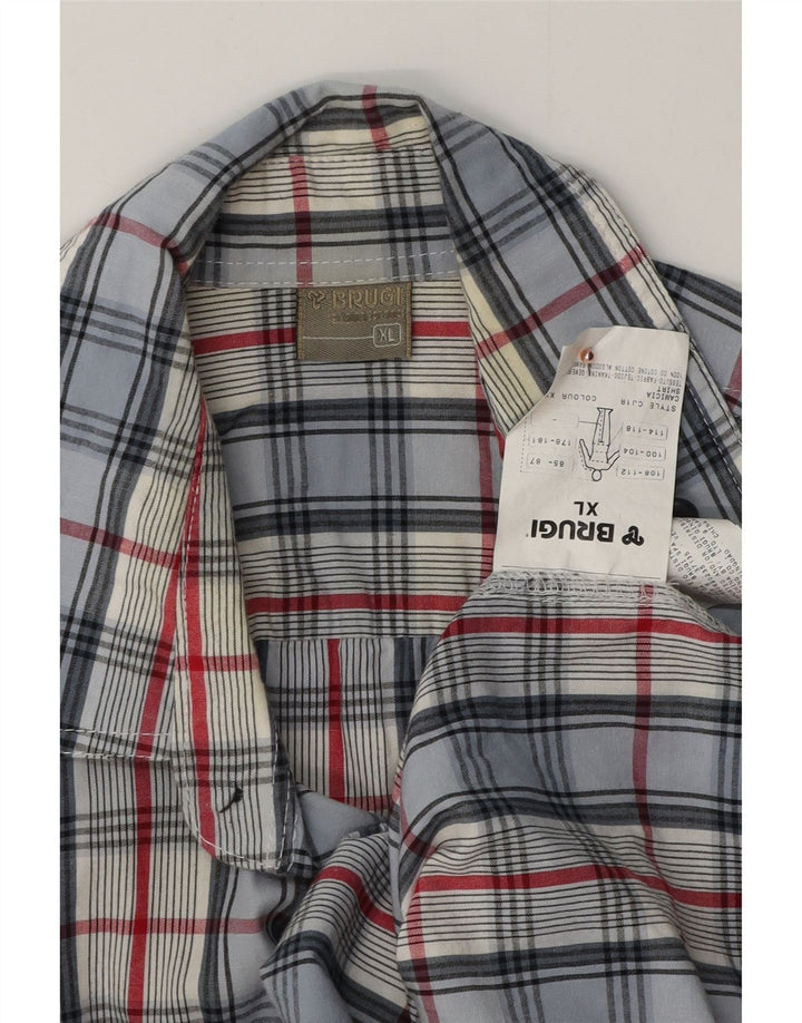 BRUGI Camisa Manga Corta Hombre XL Algodón Vichy Azul