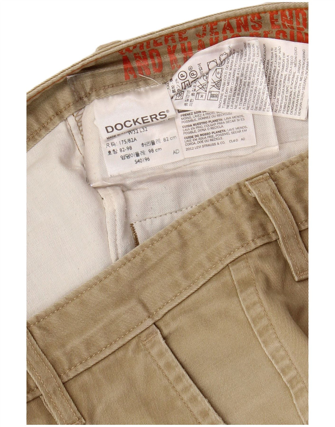 DOCKERS Pantalones chinos ajustados para hombre W32 L29 Algodón caqui