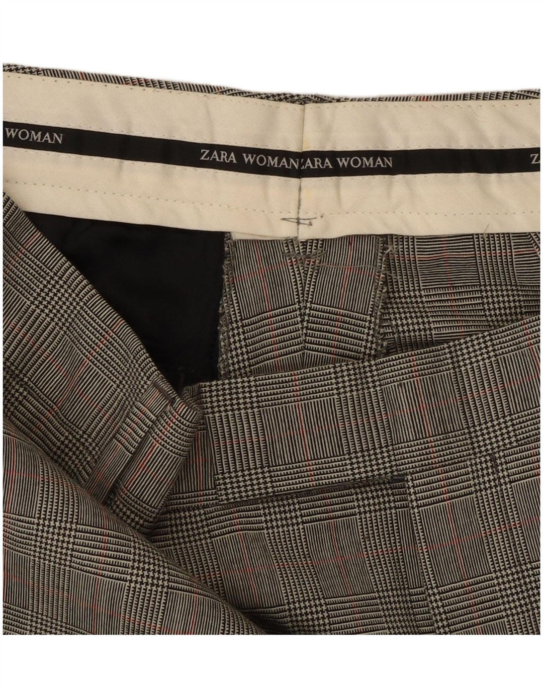 Zara Mujer Pantalón Traje Recto W32 L31 Gris Pata De Gallo Clásico