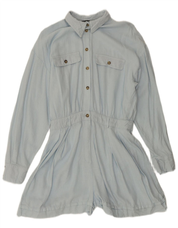 ZARA Mono corto de manga larga para mujer ES 40 Pequeño Lino azul