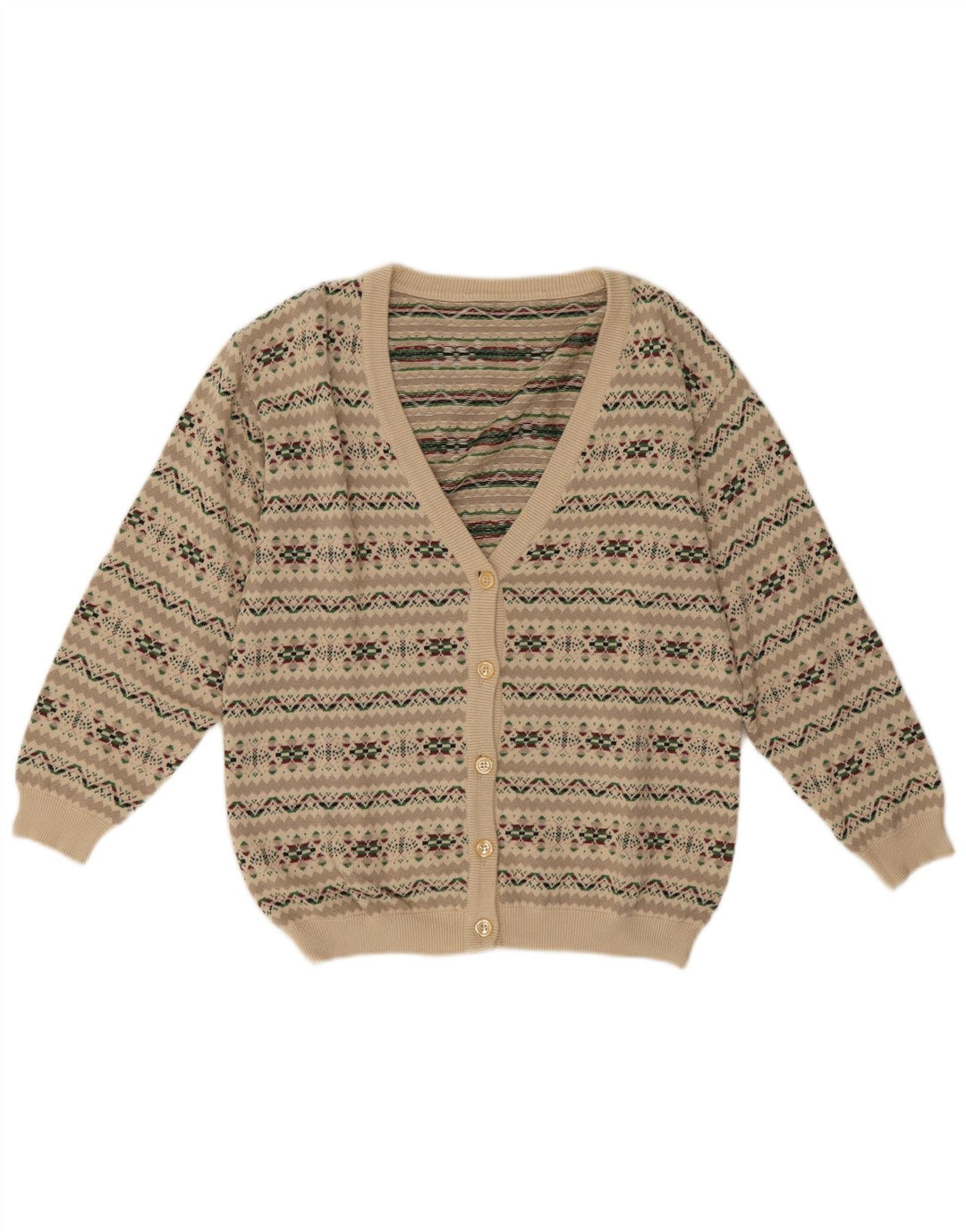 Vintage mujer Cardigan suéter Reino Unido 14 Gris Medio Fair Isle