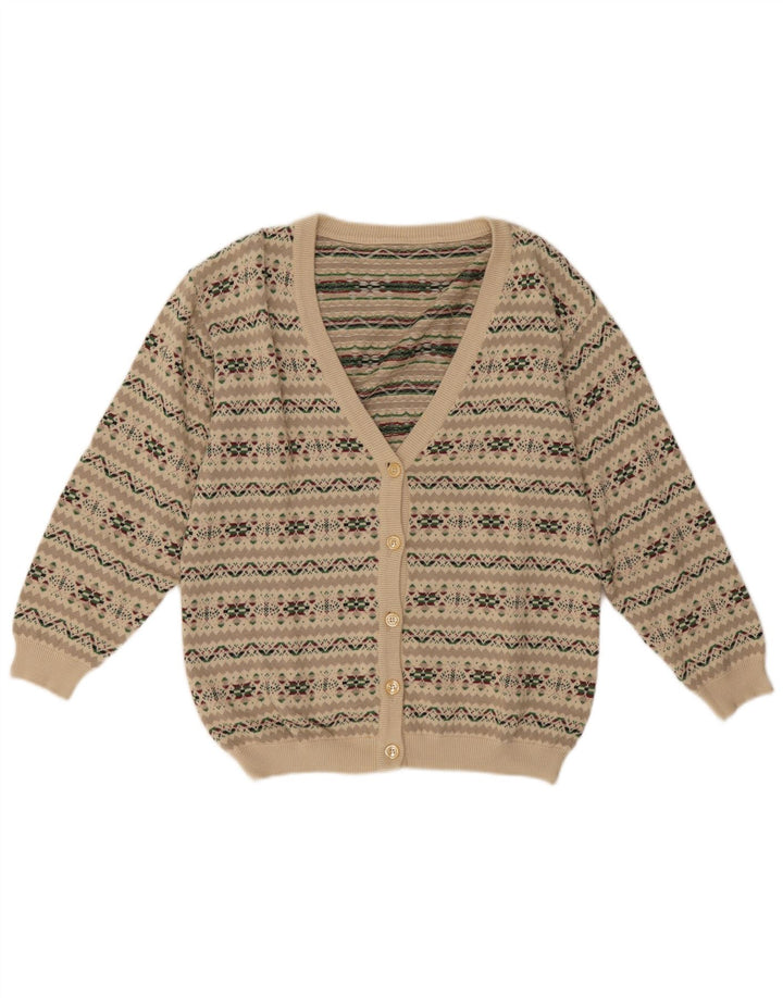 Vintage mujer Cardigan suéter Reino Unido 14 Gris Medio Fair Isle