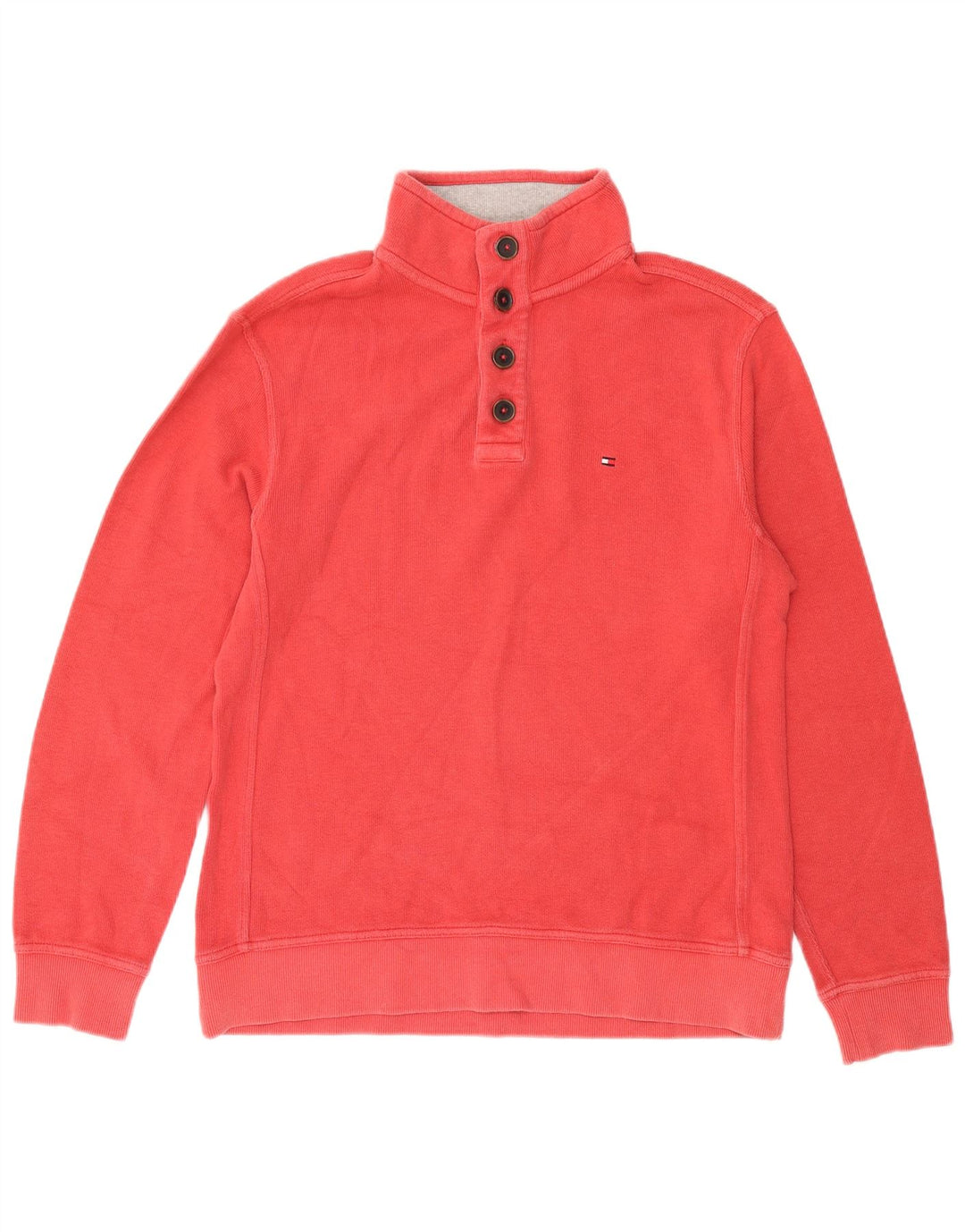 Tommy Hilfiger Hombre Botón Cuello Sudadera Jumper Grande Algodón Rojo