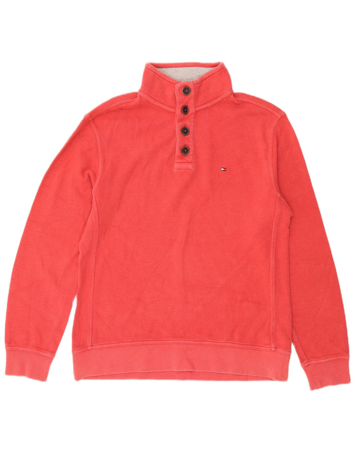 Tommy Hilfiger Hombre Botón Cuello Sudadera Jumper Grande Algodón Rojo
